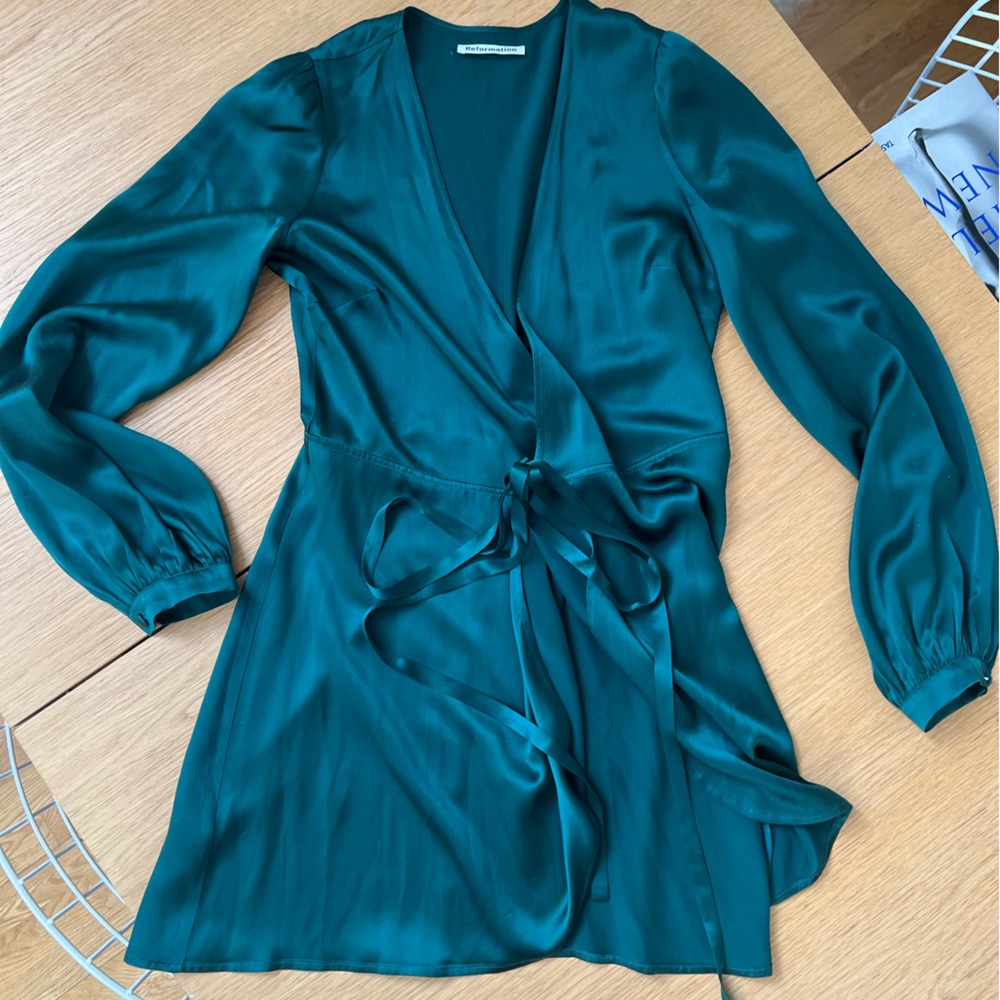 Reformation Teal Long Sleeve Dress